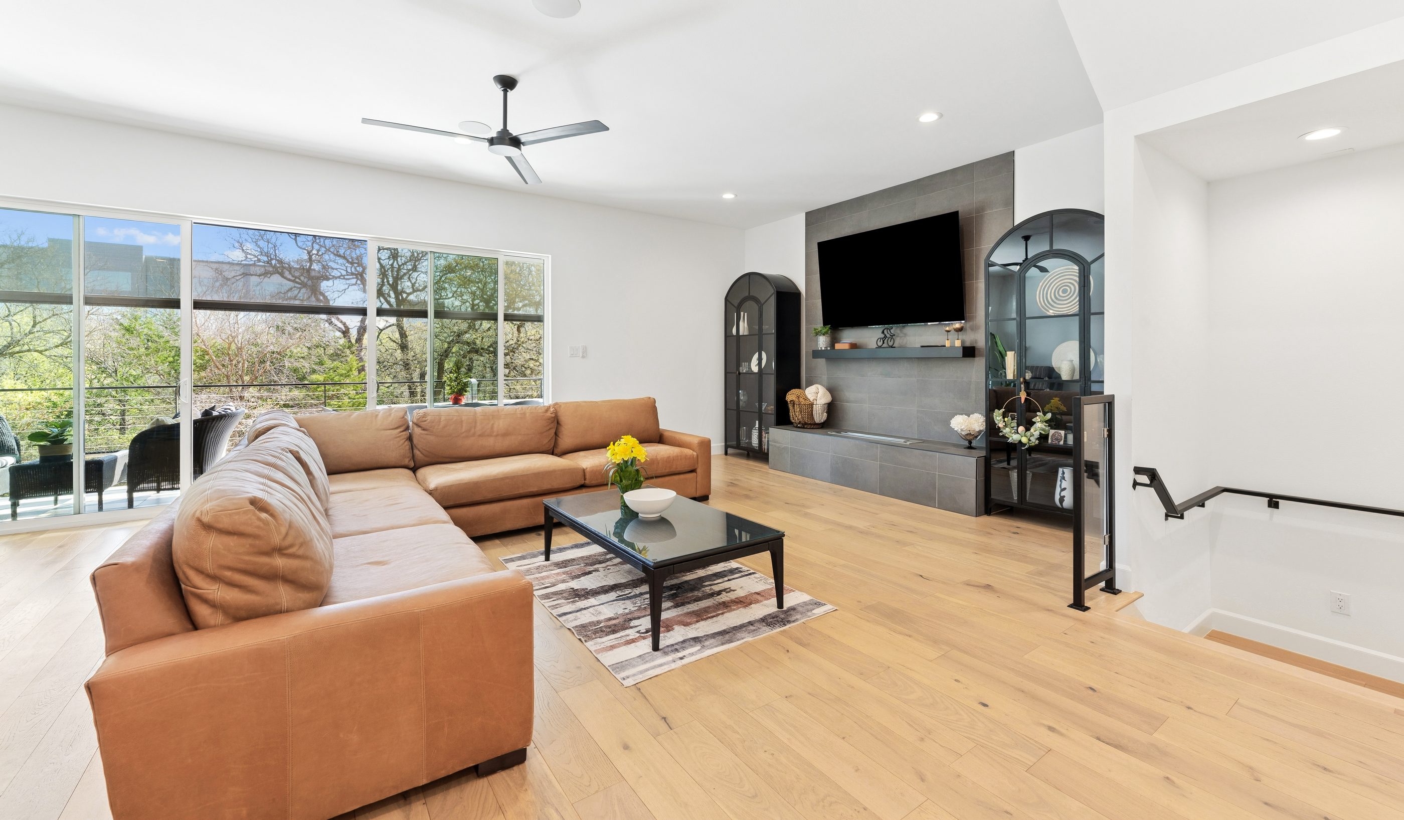 Living Room — Terrace & Forest Views